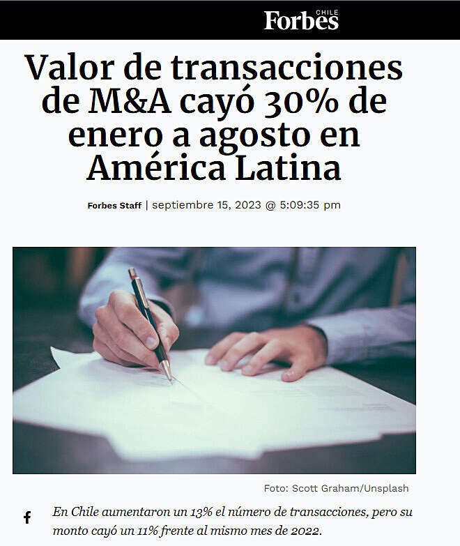 Valor de transacciones de M&A cay 30% de enero a agosto en Amrica Latina